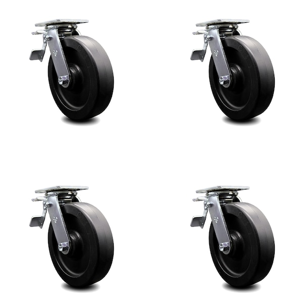 8 Inch Polyolefin Caster Set with Roller Bearings and Total Lock Brakes SCC